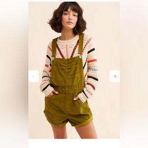 We The Free Free People Ziggy Corduroy Shortalls Olive Overalls Small Green